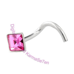 Jewel - Pink  - Silver Nose Stud